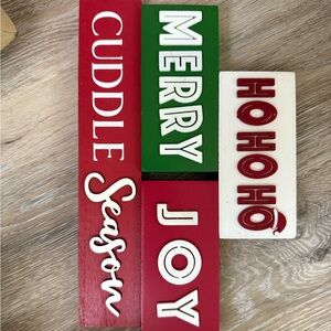Festive Holiday Wooden Sign Set - Red, Green, White